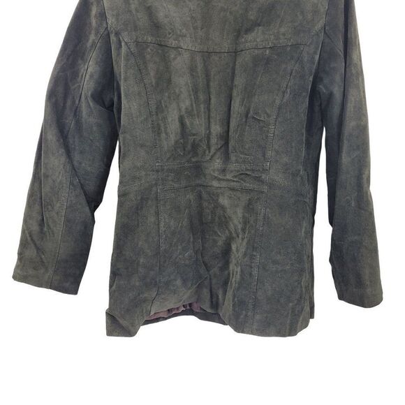 Vintage Express Leather Jacket Shacket Notched Collar Button Down Forest Green M - Picture 11 of 15